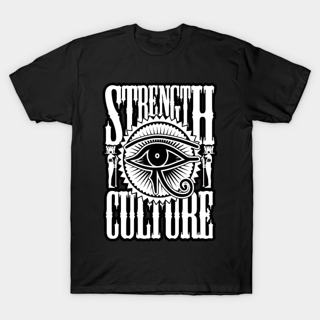 Strength and Culture Eye of Ra Horus Egyptian Art T-Shirt by Glass Table Designs